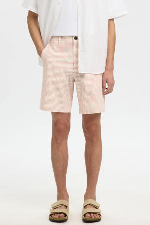 SLHREGULAR-KARL regular waist gestreepte chino short seersucker roze
