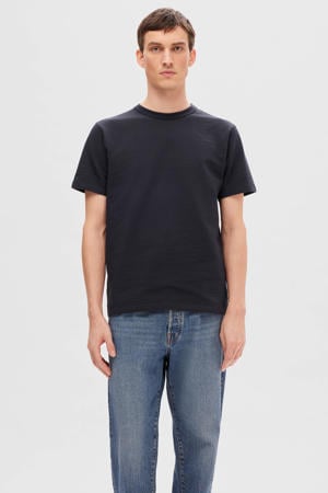 regular T-shirt seersucker donkerblauw