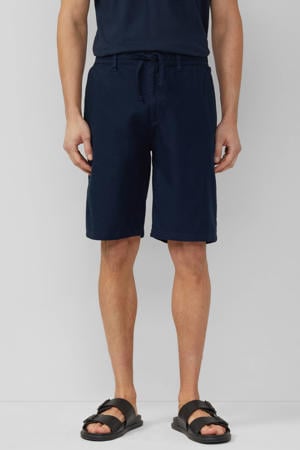 straight bermuda short met linnen donkerblauw
