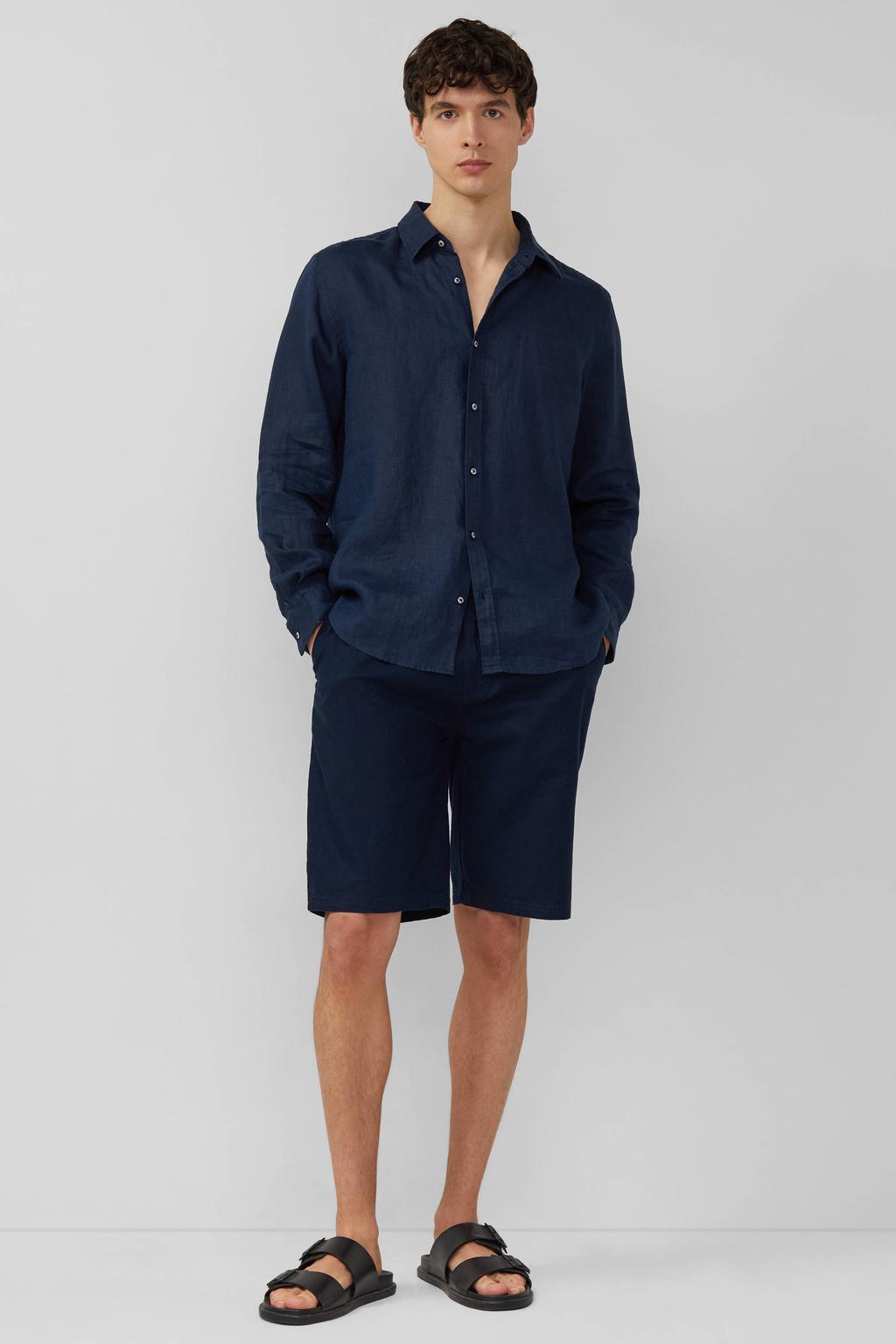 s.Oliver straight bermuda short met linnen donkerblauw
