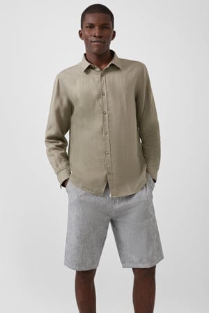 regular casual overhemd met linnen taupe
