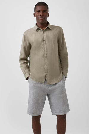 regular casual overhemd met linnen taupe