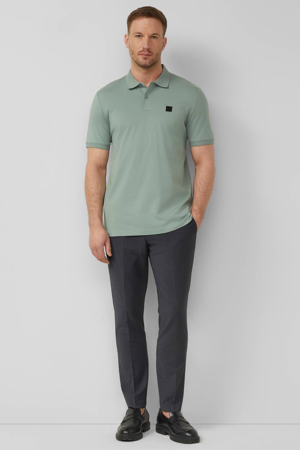Groene heren s.Oliver BLACK LABEL regular polo van katoen met effen, korte mouwen en knoopsluiting