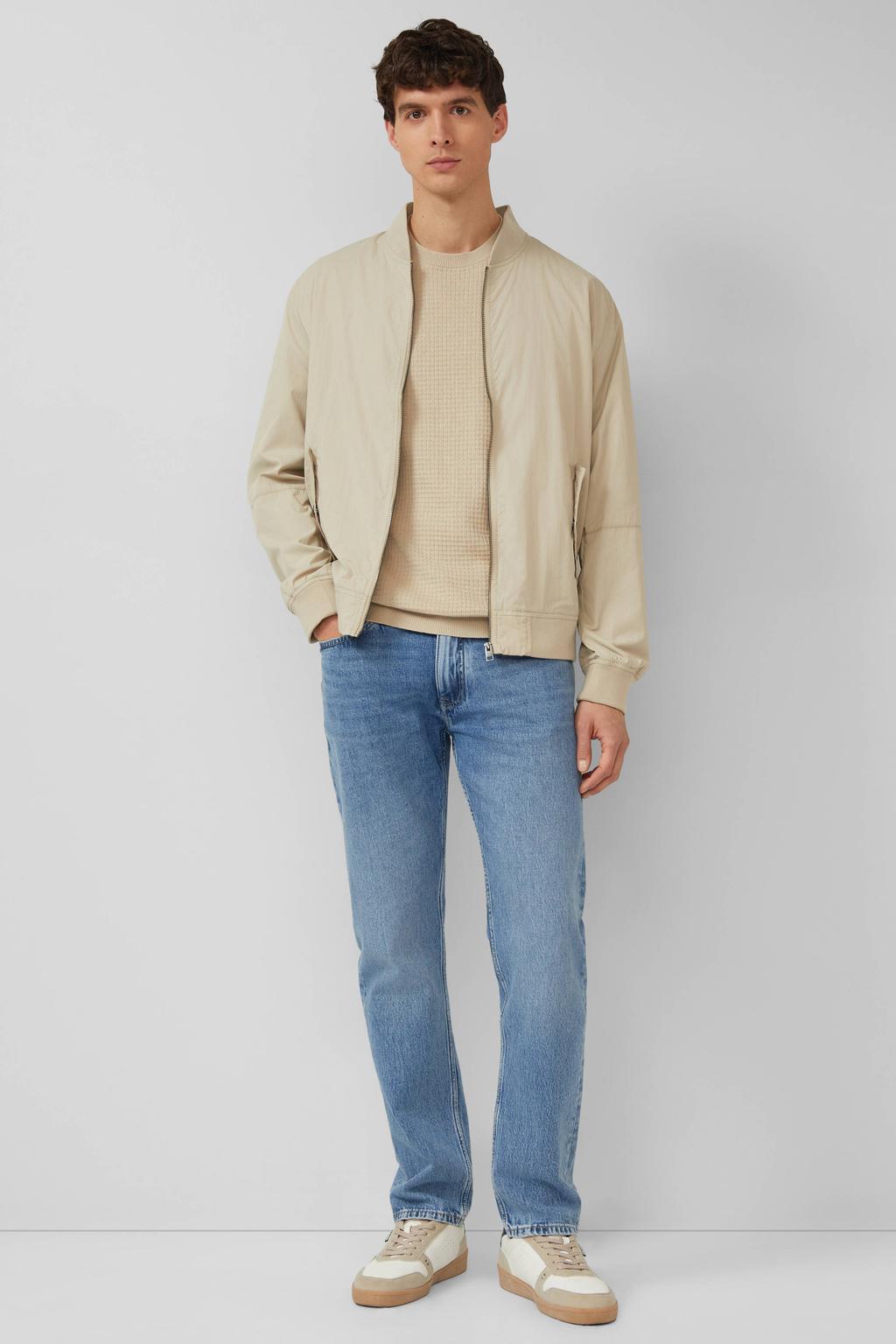 Beige heren s.Oliver regular T-shirt van katoen met effen, korte mouwen en ronde hals