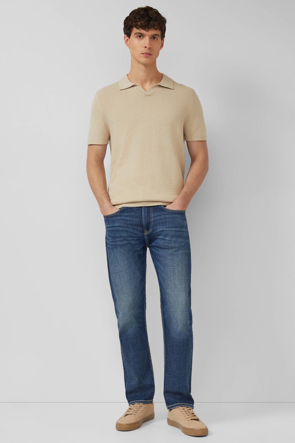 Beige heren s.Oliver regular polo gebreid van katoen met effen en korte mouwen