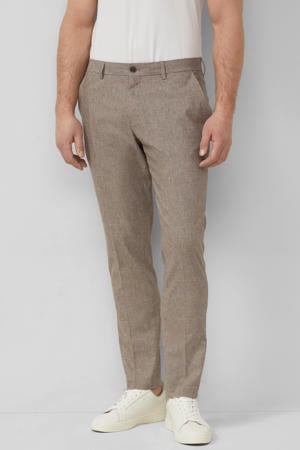 slim geruite chino met linnen donkerbruin