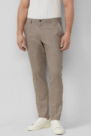 slim geruite chino met linnen donkerbruin