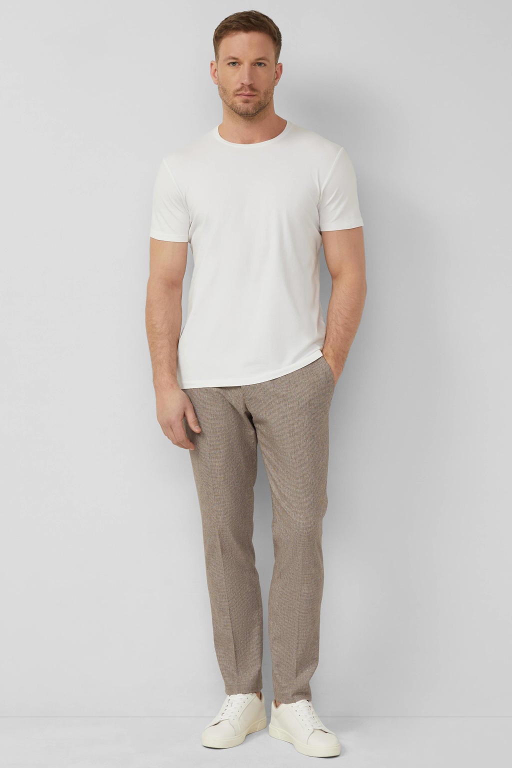 s.Oliver BLACK LABEL slim geruite chino met linnen donkerbruin