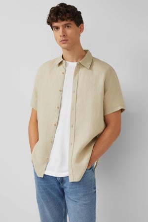 regular casual overhemd met linnen beige