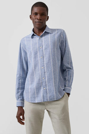 regular gestreept casual overhemd met linnen blauw