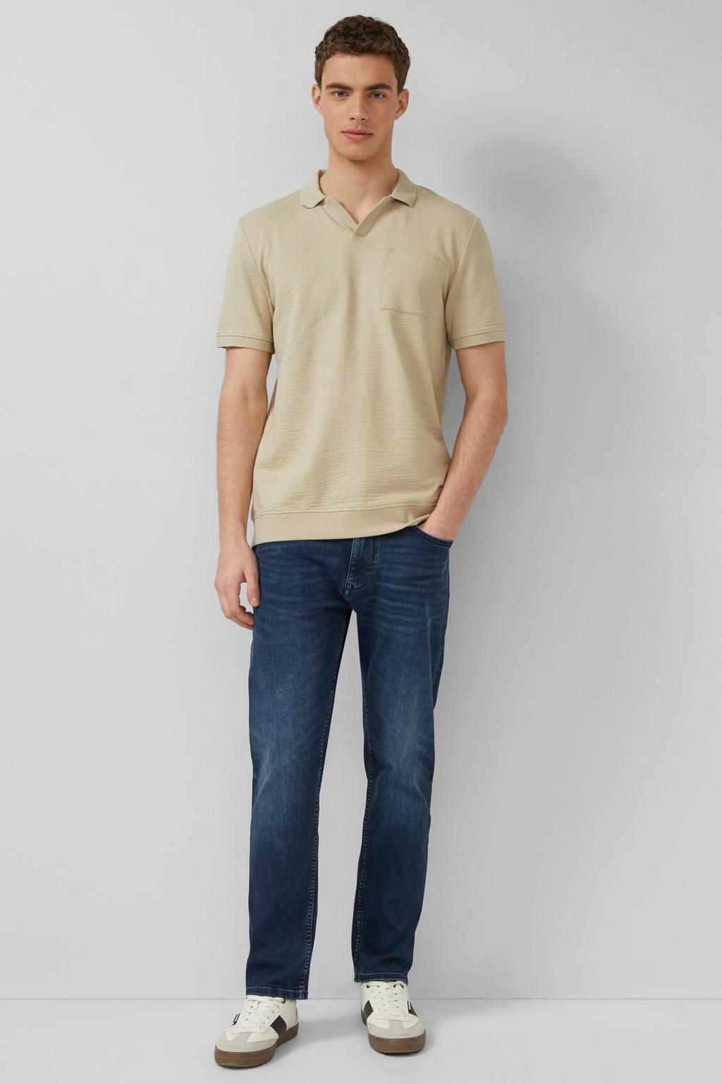 Beige heren s.Oliver regular polo patroon met effen, korte mouwen en geribde boorden