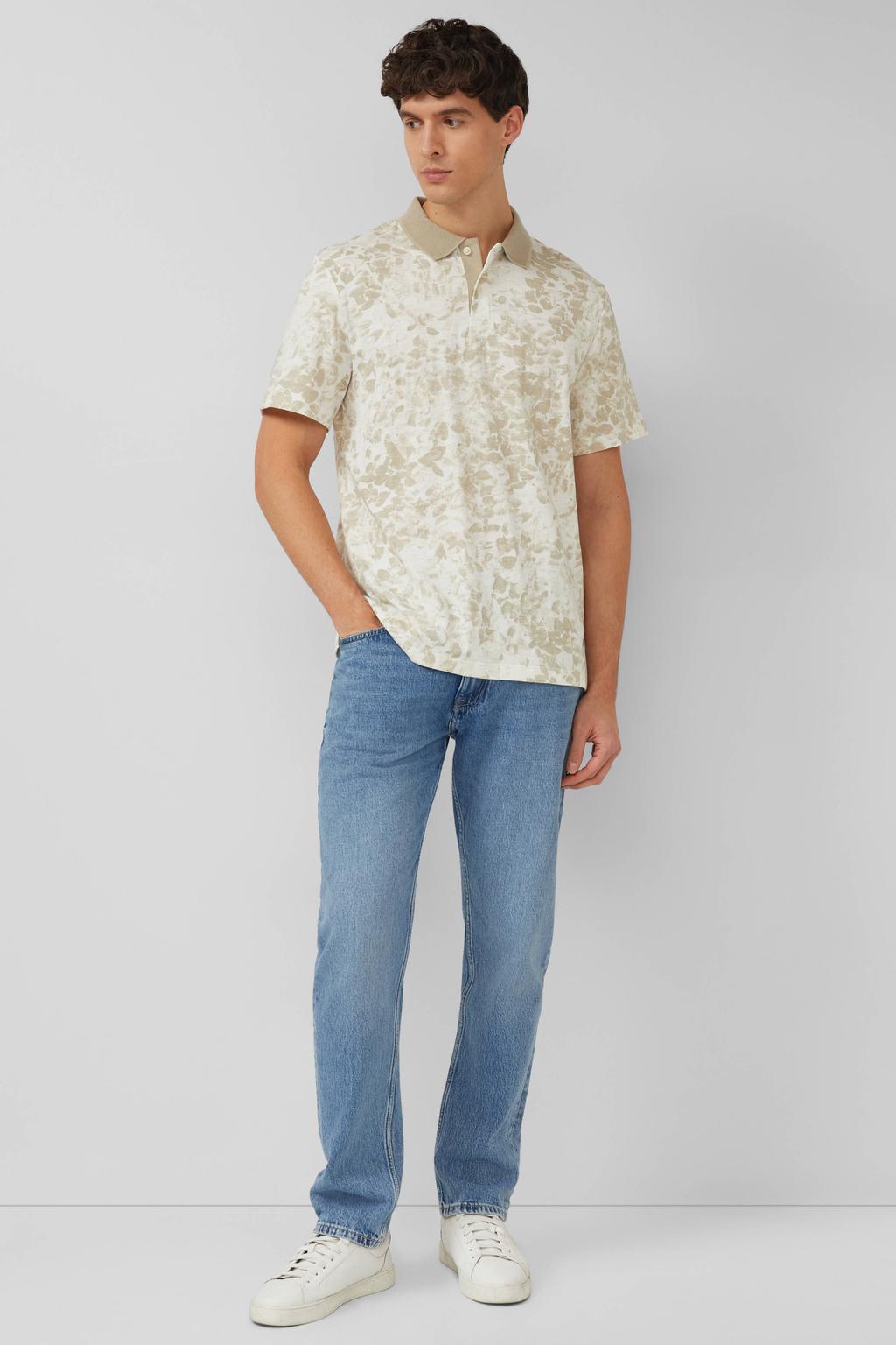 Beige heren s.Oliver regular polo van katoen met korte mouwen, knoopsluiting en geribde boorden