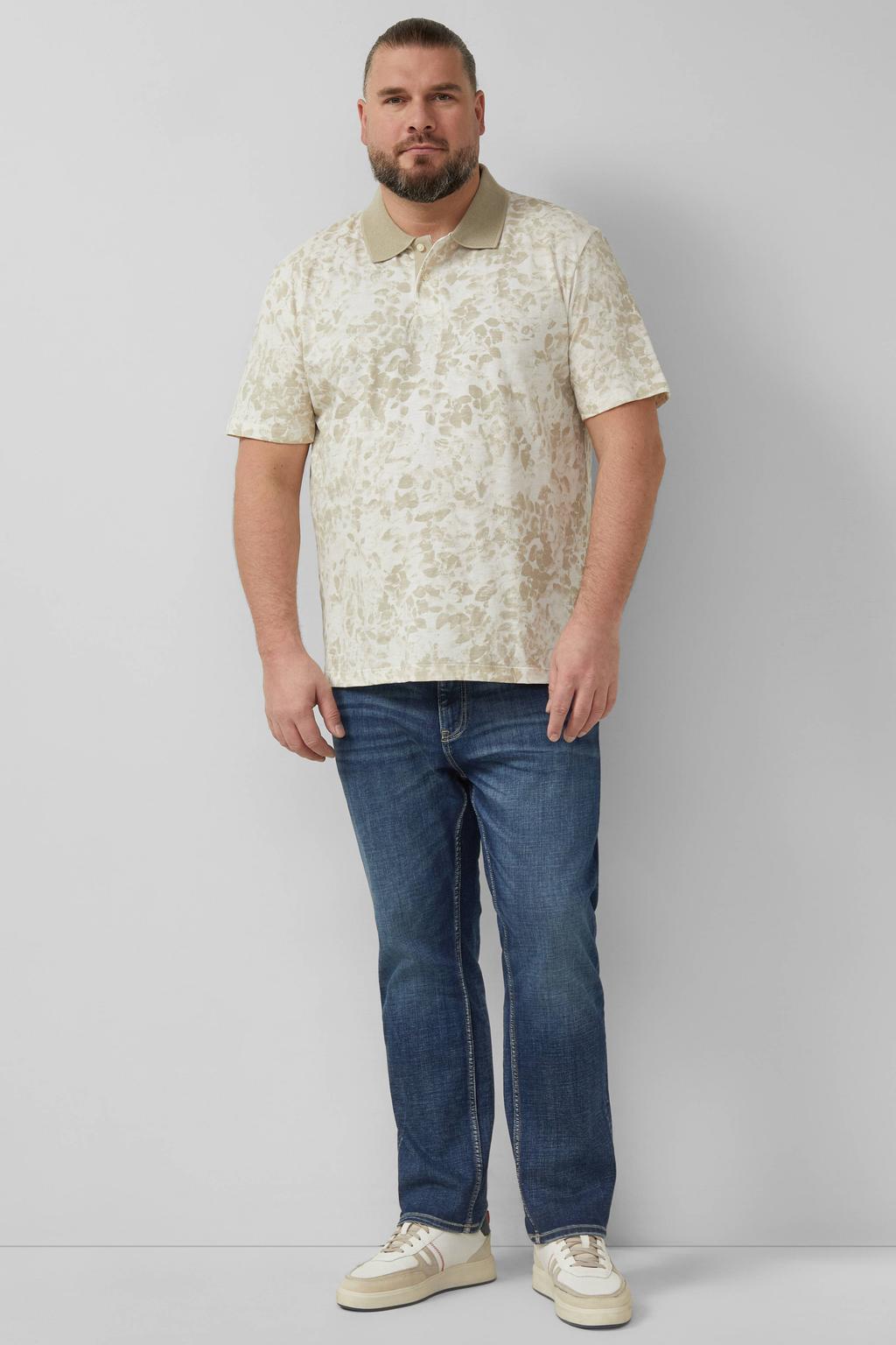 Beige heren s.Oliver Big Size regular polo van katoen met korte mouwen