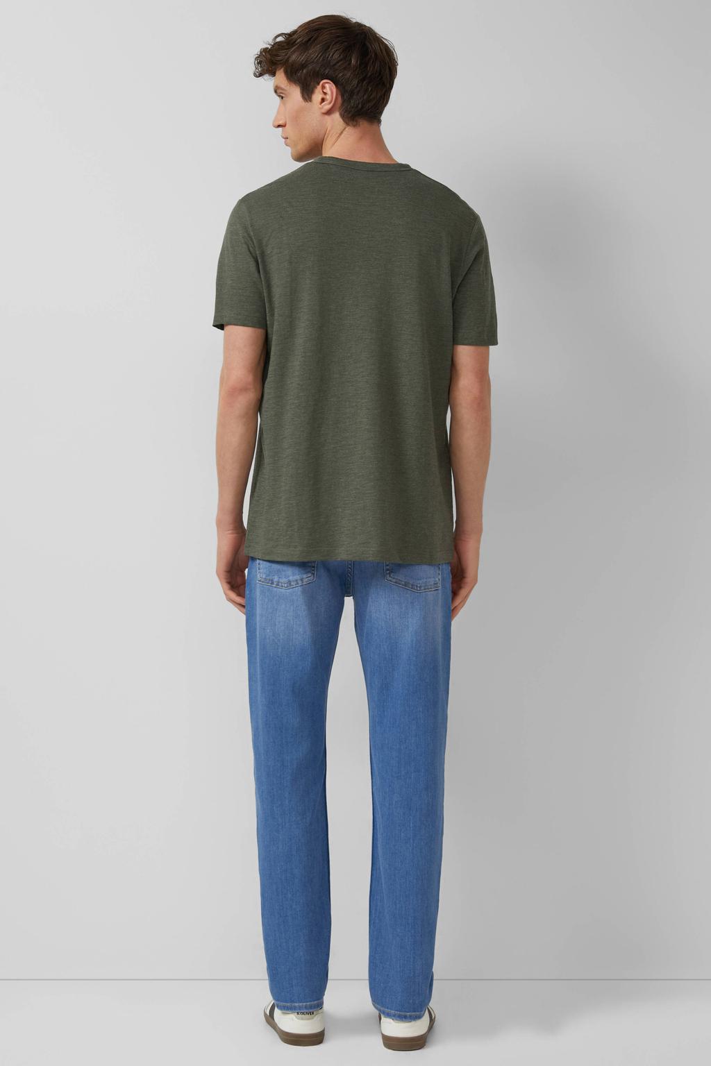 Donkergroene heren s.Oliver regular T-shirt van katoen met melée print, korte mouwen en ronde hals