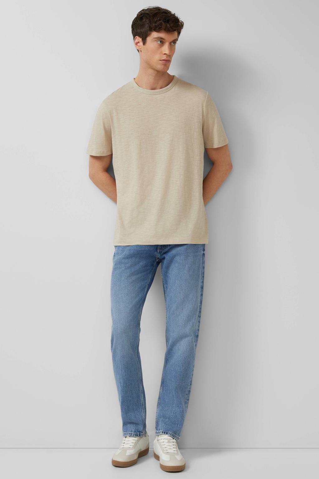 Beige heren s.Oliver regular T-shirt van katoen met melée print, korte mouwen en ronde hals