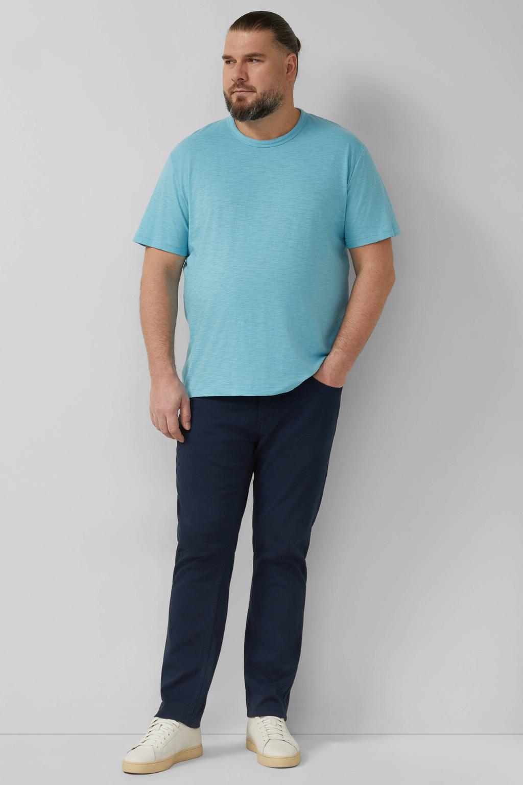 Lichtblauwe heren s.Oliver Big Size regular T-shirt van katoen met melée print, korte mouwen en polo kraag