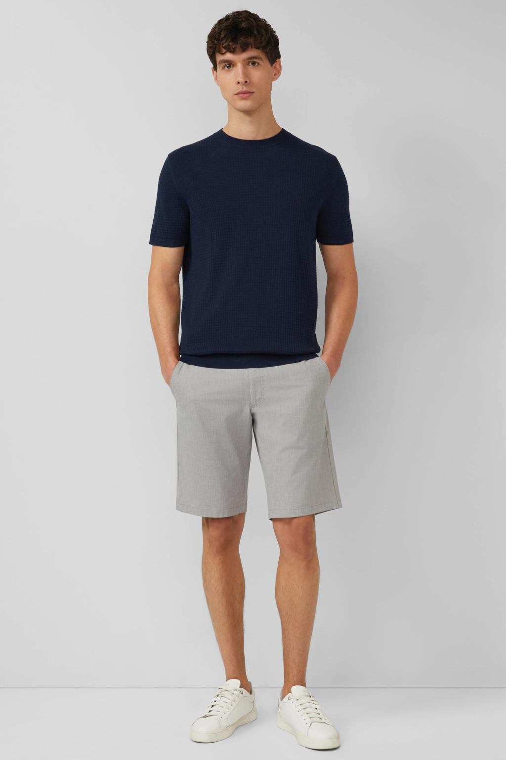 Donkerblauwe heren s.Oliver regular T-shirt van katoen met effen, korte mouwen en ronde hals