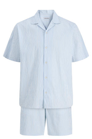 loose gestreept casual overhemd met short lichtblauw - (set van 2)