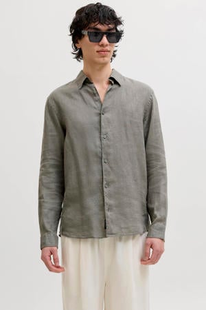 relaxed casual overhemd met linnen groen