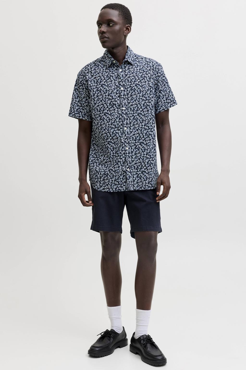 JACK & JONES PREMIUM regular casual overhemd met linnen donkerblauw