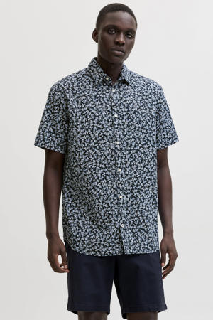 regular casual overhemd met linnen donkerblauw