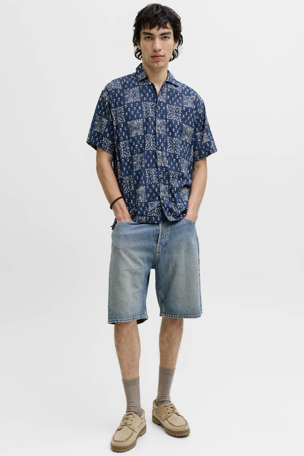 JACK & JONES PREMIUM relaxed casual overhemd donkerblauw