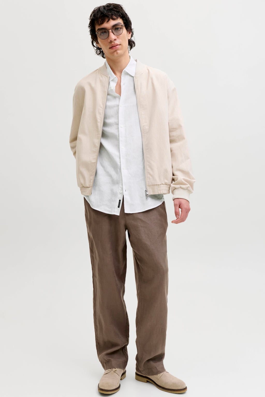 JACK & JONES PREMIUM relaxed casual overhemd met linnen wit
