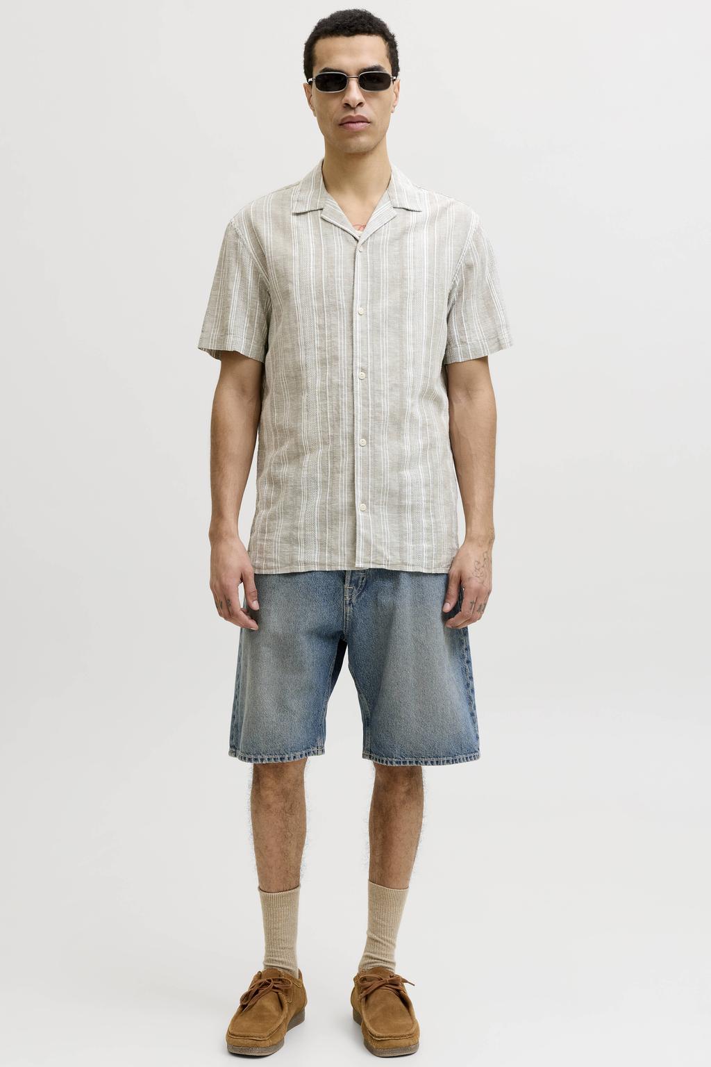 JACK & JONES PREMIUM regular gestreept casual overhemd met linnen beige