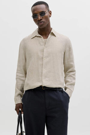 relaxed casual overhemd met linnen beige