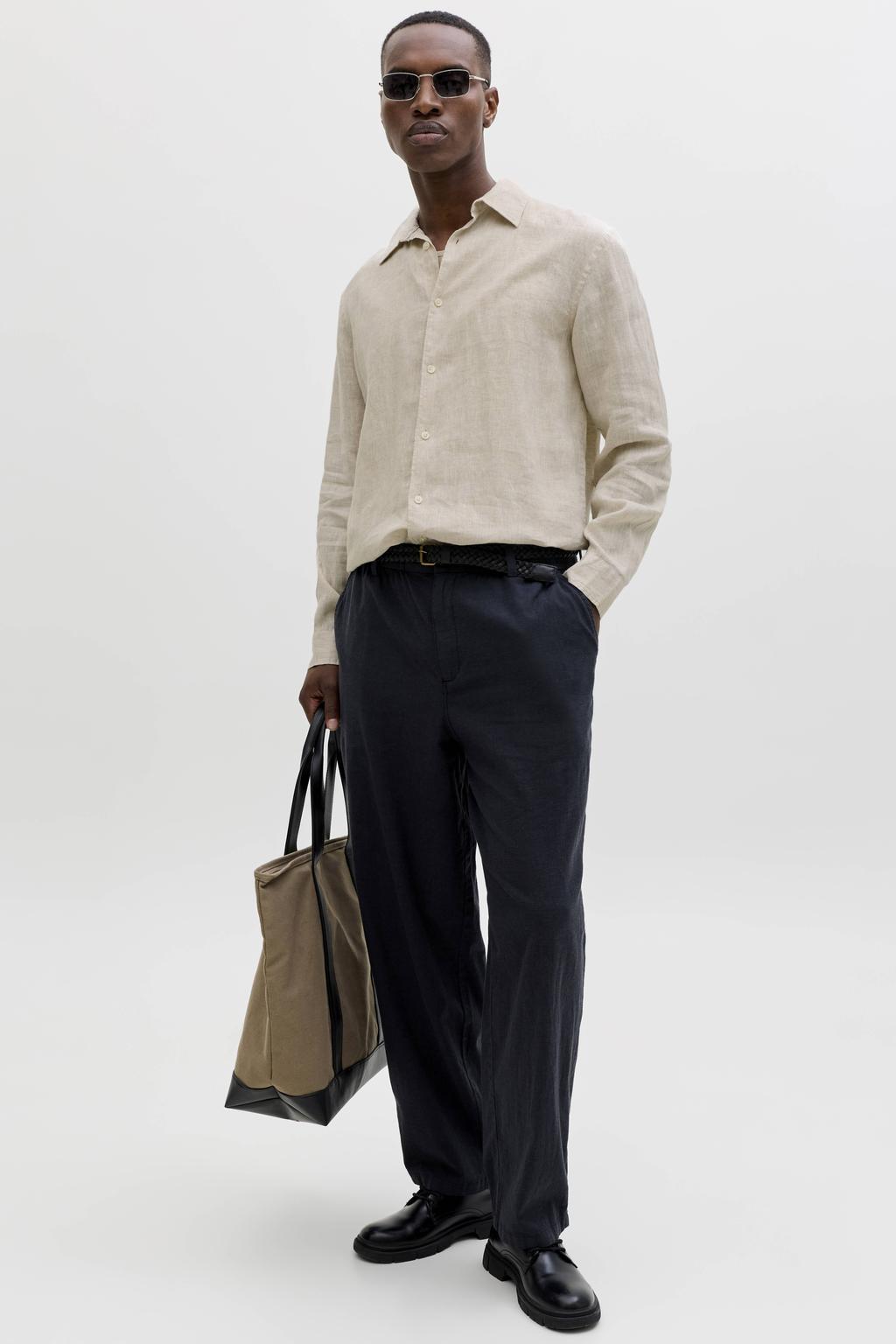 JACK & JONES PREMIUM relaxed casual overhemd met linnen beige
