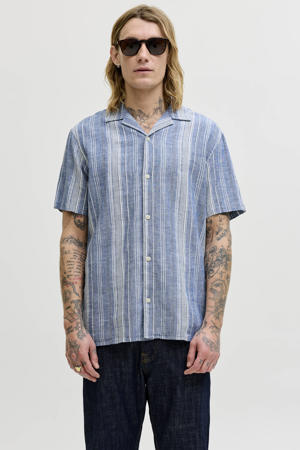 regular gestreept casual overhemd met linnen blauw