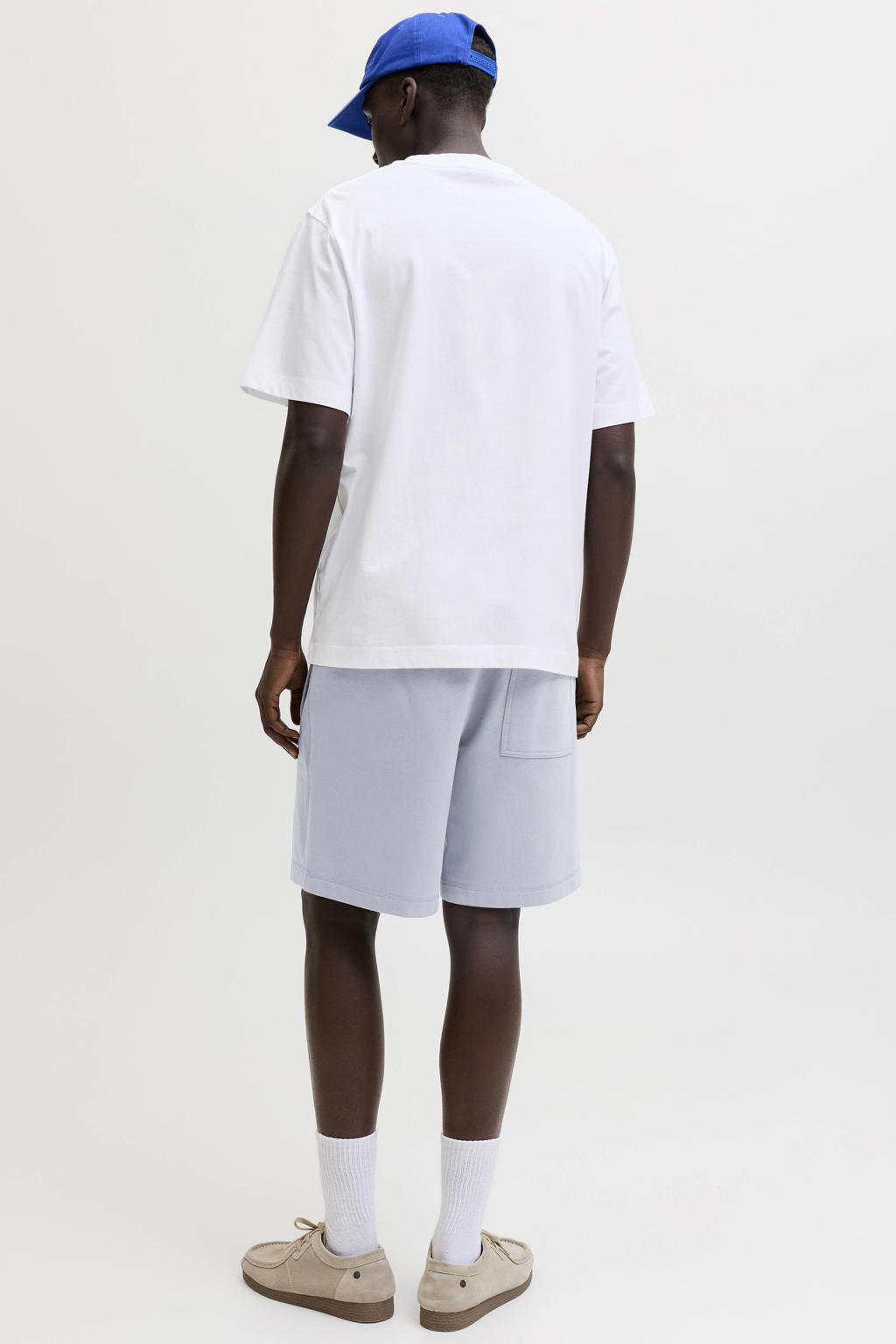 Witte heren JACK & JONES ORIGINALS relaxed T-shirt en sweatshort set van 2 met korte mouwen en ronde hals