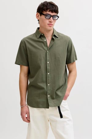 regular casual overhemd met linnen groen