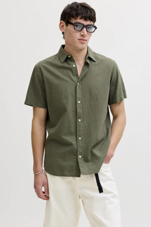 regular casual overhemd met linnen groen