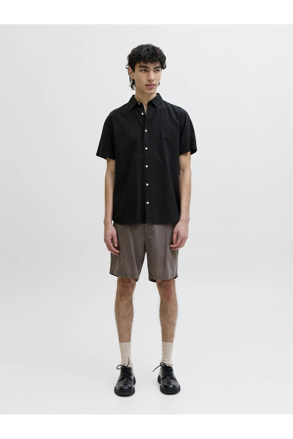 JACK & JONES ESSENTIALS regular casual overhemd met linnen zwart