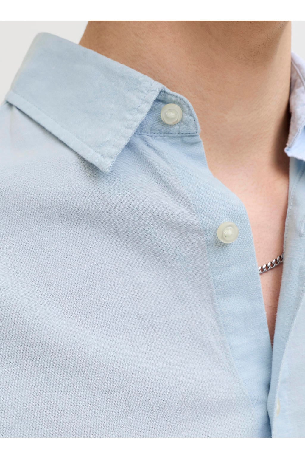 JACK & JONES ESSENTIALS regular casual overhemd met linnen lichtblauw
