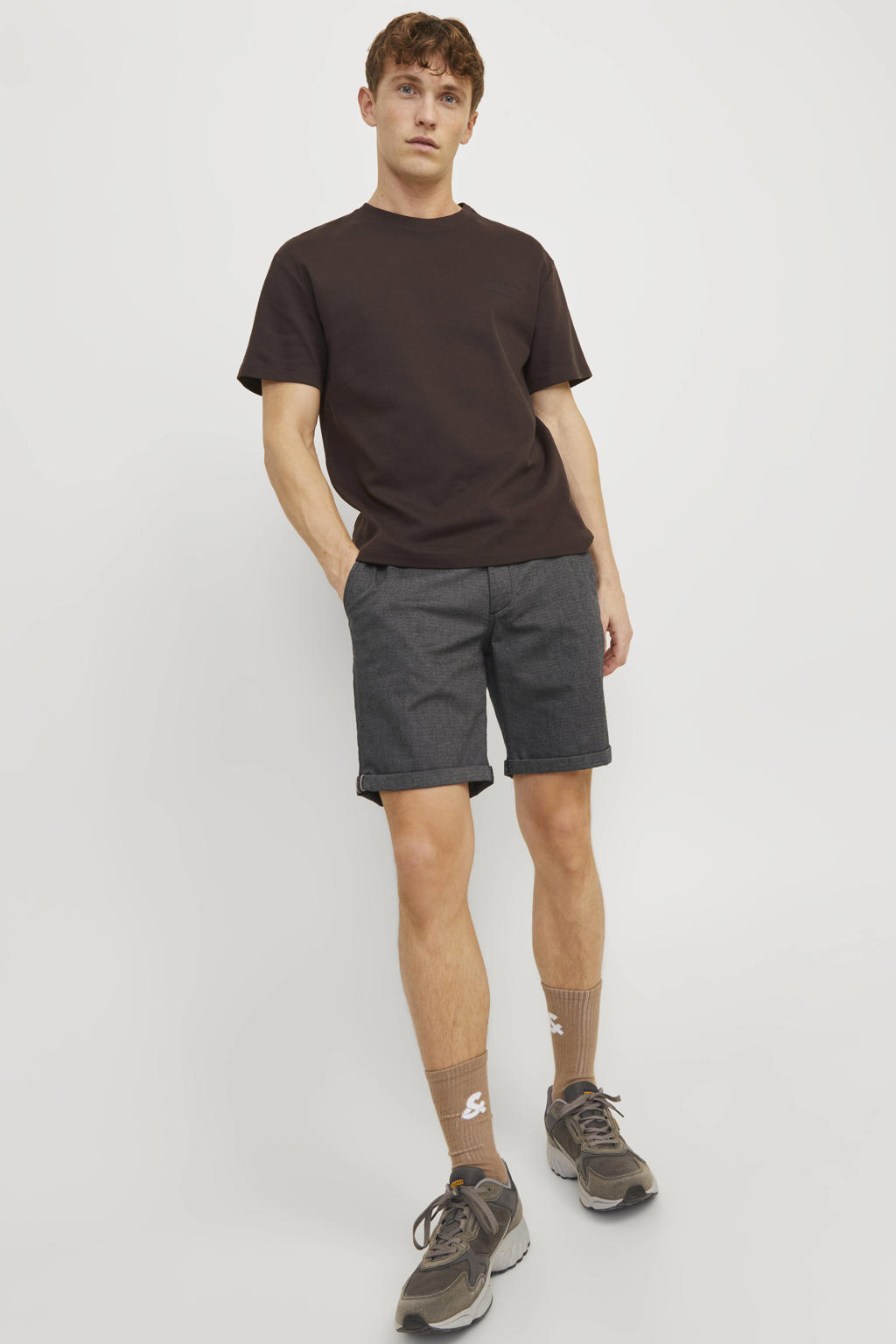 JACK & JONES PANTS STUDIO JPSTFURY regular chino short antraciet