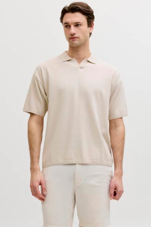 relaxed polo fijn gebreid beige