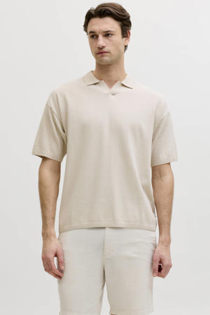 relaxed polo fijn gebreid beige