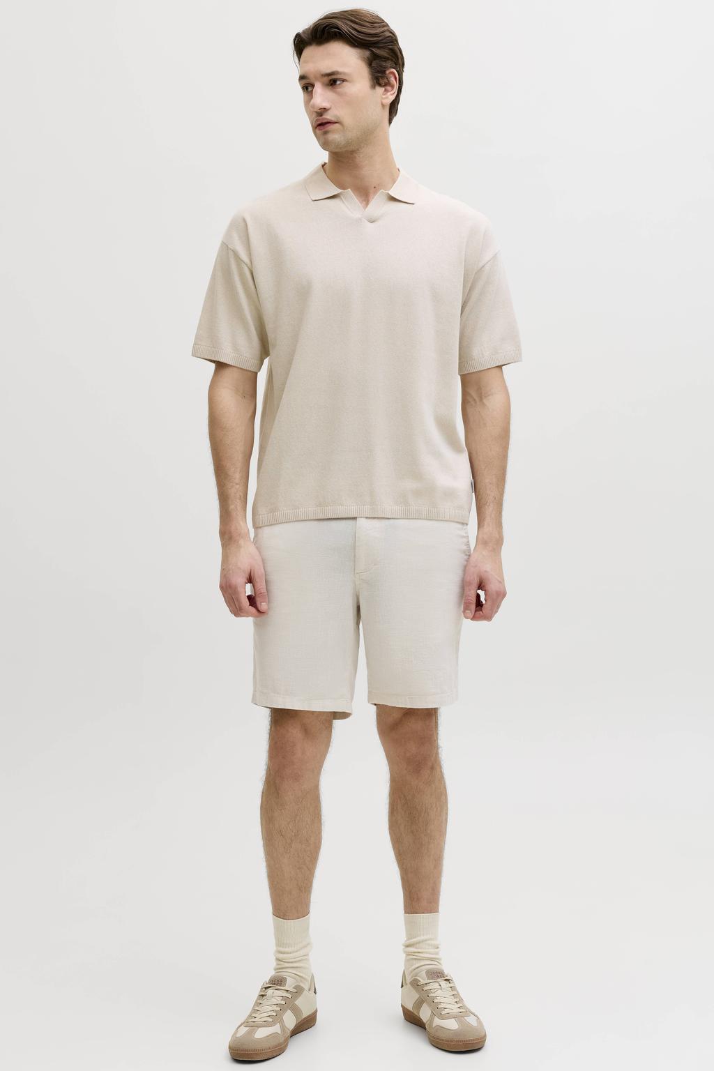 JJ REBEL relaxed polo fijn gebreid beige