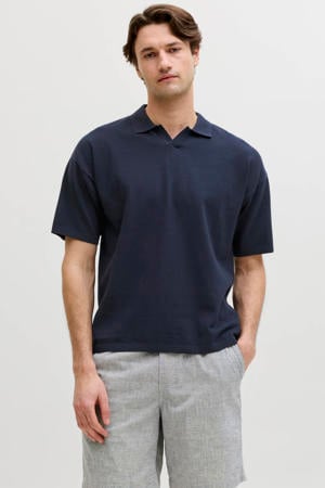 relaxed polo fijn gebreid donkerblauw