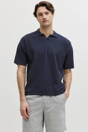 relaxed polo fijn gebreid donkerblauw
