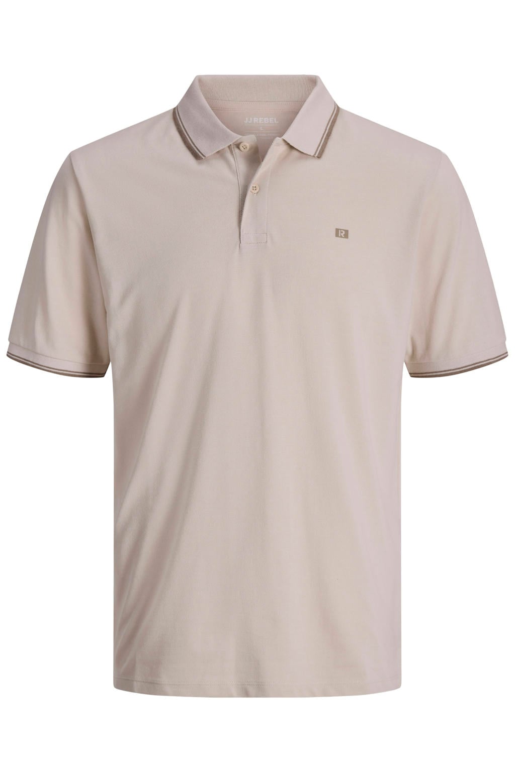 Beige heren JJ REBEL regular polo van katoen met effen, korte mouwen en knoopsluiting