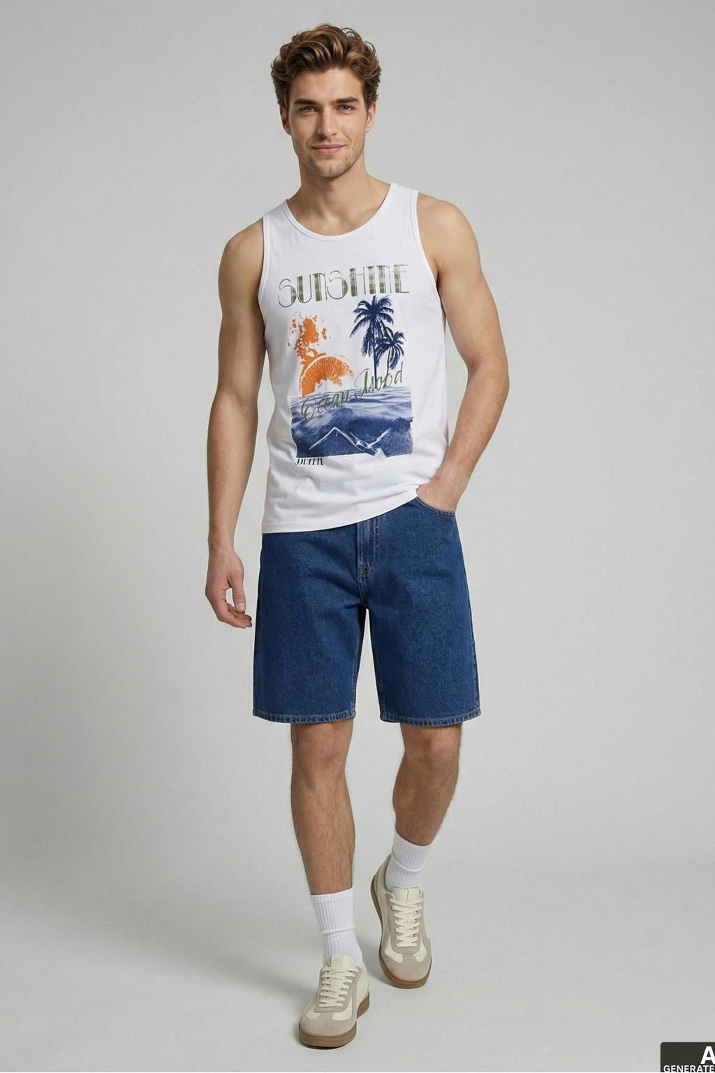 Witte heren JJ REBEL tanktop van katoen met printopdruk en ronde hals