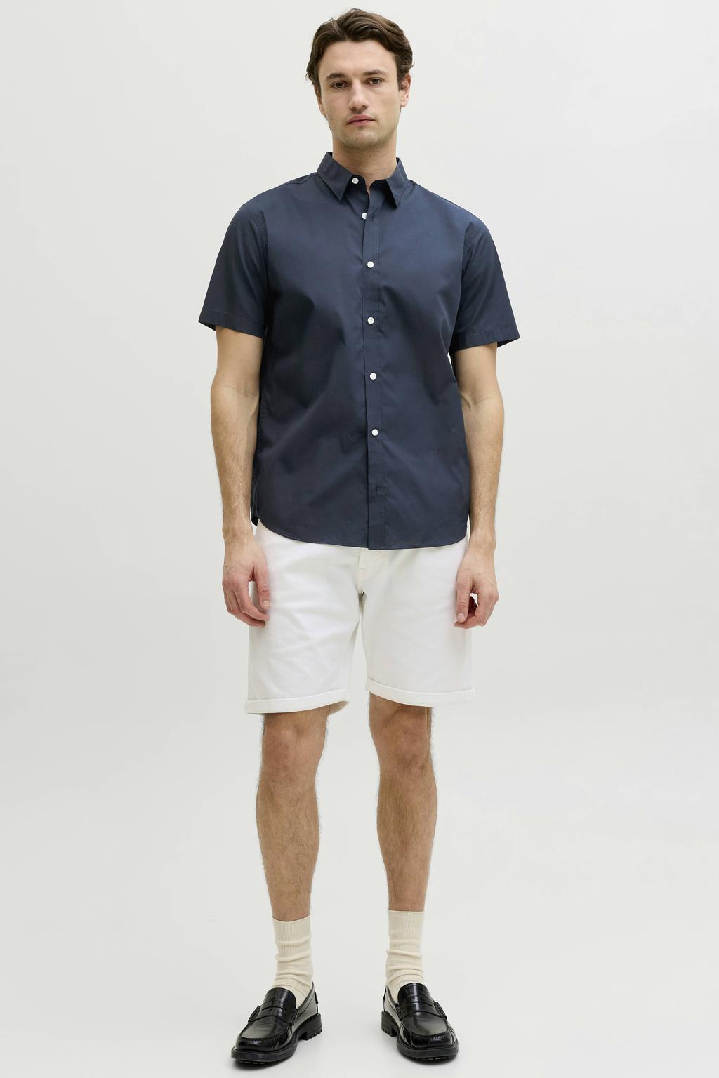 JJ REBEL regular casual overhemd donkerblauw