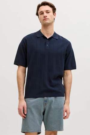 relaxed polo gebreid donkerblauw