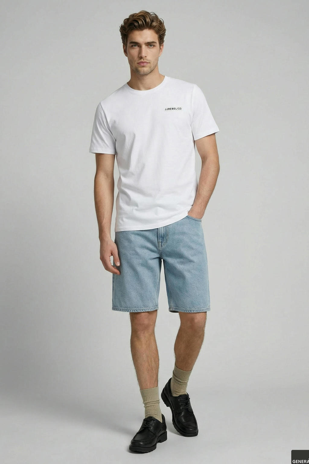 Witte heren JJ REBEL relaxed T-shirt van katoen met backprint, korte mouwen en ronde hals
