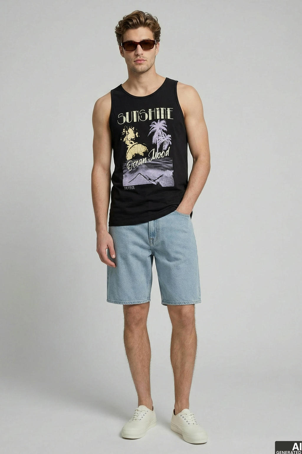 Zwarte heren JJ REBEL tanktop van katoen met printopdruk en ronde hals