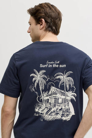 relaxed T-shirt met backprint donkerblauw