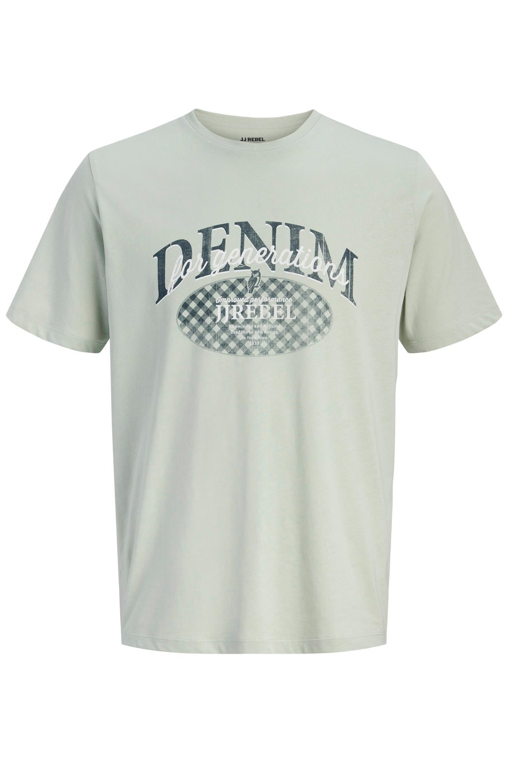 Lichtgroene heren JJ REBEL regular T-shirt van katoen met printopdruk, korte mouwen en ronde hals